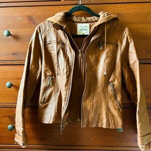 Maralyn & Me Tan Faux Leather Jacket with Hood